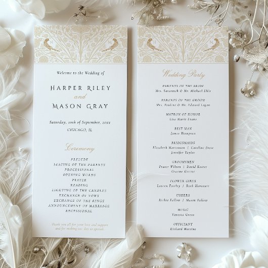 Carte de programme de cérémonie de mariage à thème