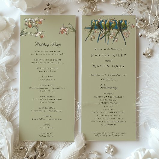 Carte de Programme de Cérémonie de Mariage Aviary