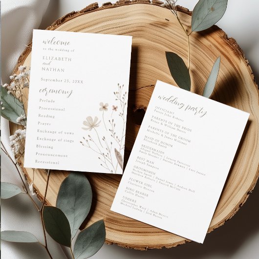 Carte de programme de cérémonie de mariage élégant