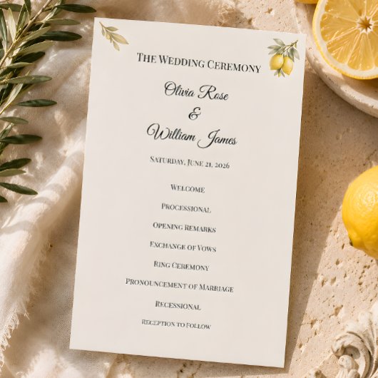 Carte de programme de cérémonie de mariage méditer