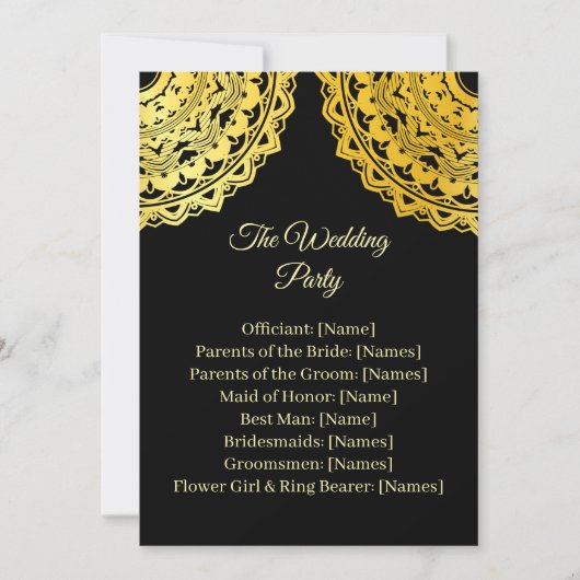 Carte de programme de cérémonie de mariage noir et (Devant)