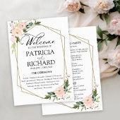 Carte de programme de cérémonie de Mariage rose fl