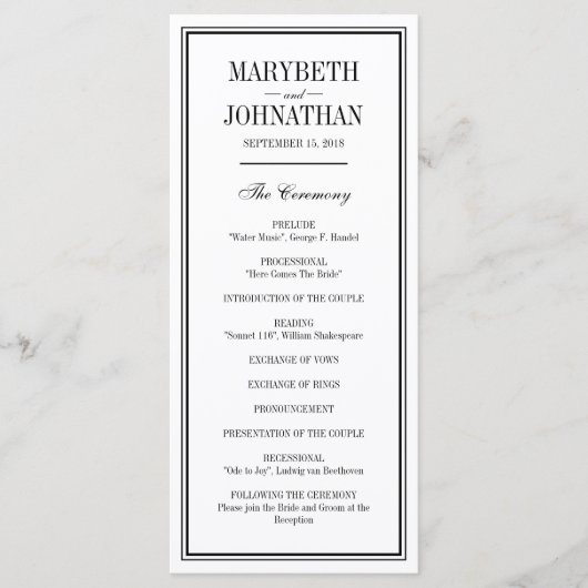 Carte de programme de cérémonie de mariage simple (Devant)