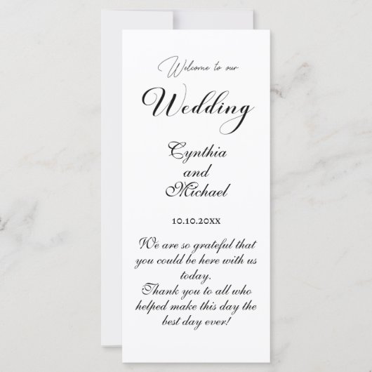 Carte de programme de cérémonie Mariage de script (Devant)