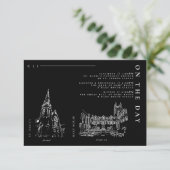 Carte de Programme de Détails de Mariage Noir Mode (Debout devant)