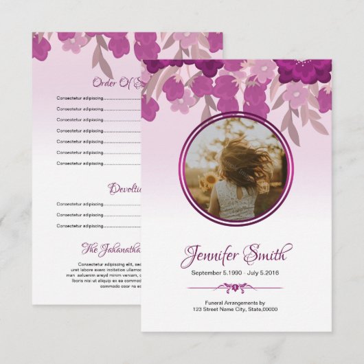 Carte de programme de funérailles florales imprima (Devant / Derrière)