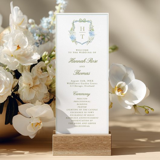 Carte de programme de mariage à armoiries d'horten