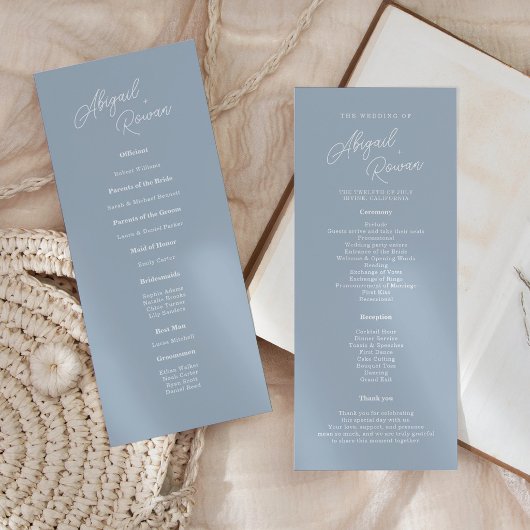 Carte de programme de mariage à écriture minimale