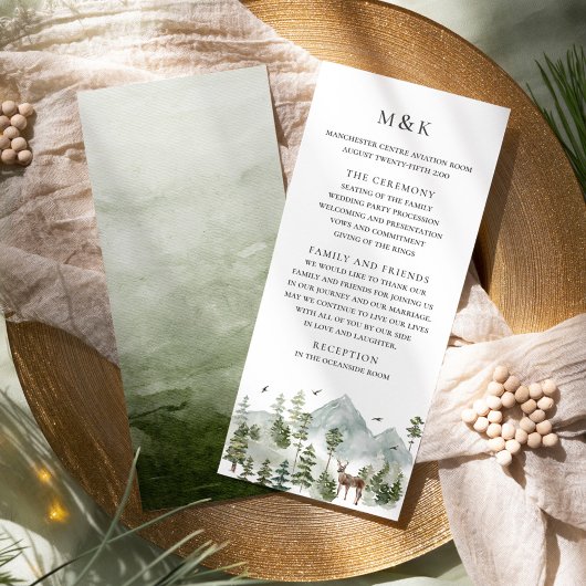 Carte de programme de mariage à feuilles persistan