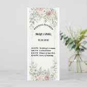 Carte de programme de mariage à fleurs bleu poussi (Debout devant)