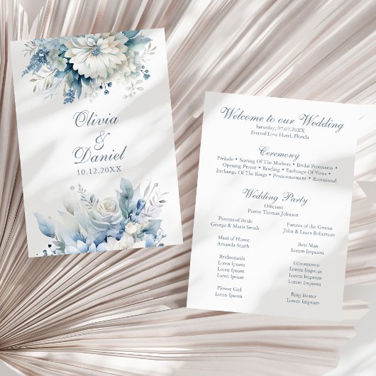 Carte de programme de mariage à fleurs sauvages bl