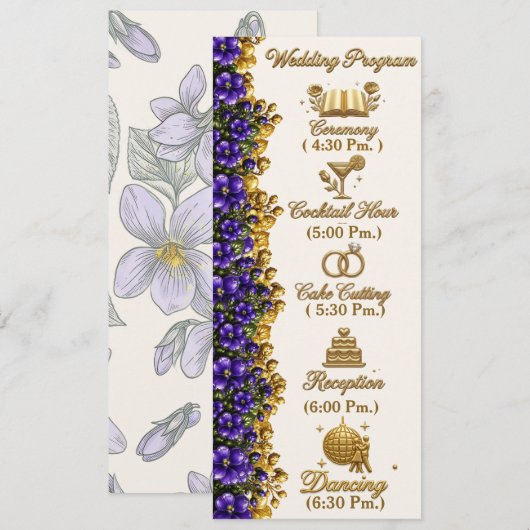Carte de programme de mariage à la violette bleue (Devant / Derrière)