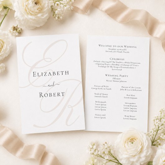 Carte de Programme de Mariage à Monogramme Minimal