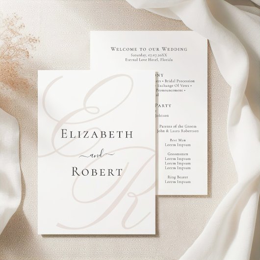 Carte de Programme de Mariage à Monogramme Minimal