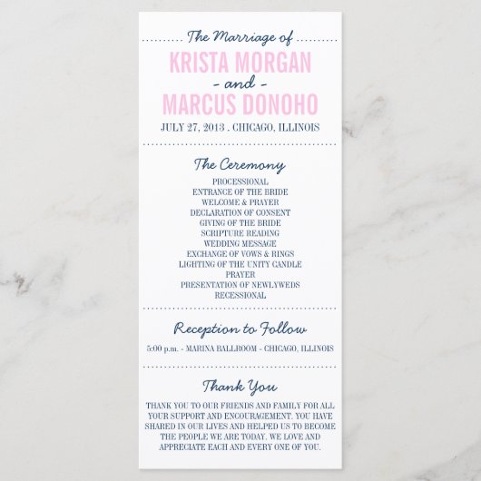 Carte de Programme de Mariage à Silhouettes Simple (Devant)