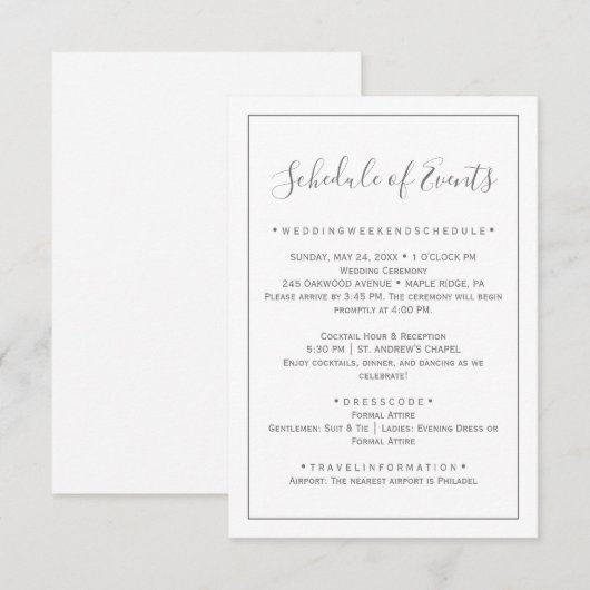 Carte de programme de mariage argenté minimal (Devant / Derrière)