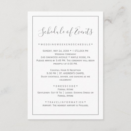 Carte de programme de mariage argenté minimal (Devant)