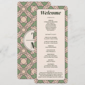 Carte de Programme de Mariage Art Déco Vert Sauge (Devant / Derrière)