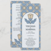 Carte de Programme de Mariage Art Nouveau Bleu Pou (Devant / Derrière)