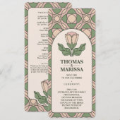 Carte de Programme de Mariage Art Nouveau Vert Sau (Devant / Derrière)