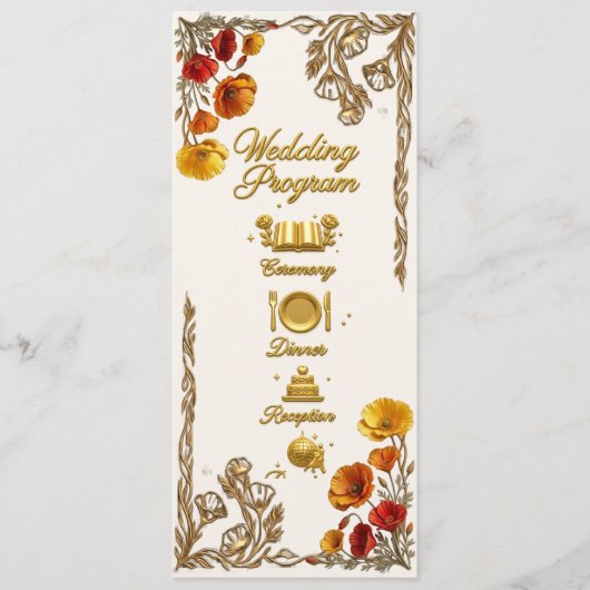 Carte de Programme de Mariage au Pavot de Californ (Devant)