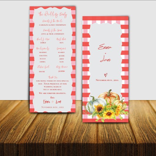 Carte de programme de mariage automnal citrouille
