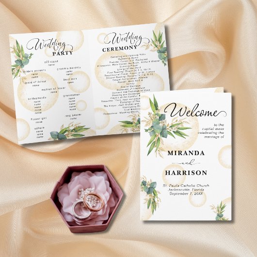 Carte de programme de mariage aux sphères dorées e