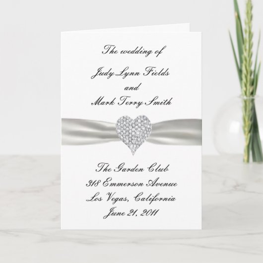 Carte de programme de mariage blanc à cœur de diam (Devant)