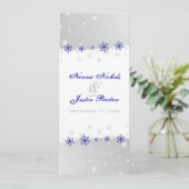 Carte de programme de mariage bleu, gris argent (Debout devant)