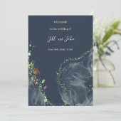 Carte de Programme de Mariage Bleu Nuit Or Encre A (Debout devant)