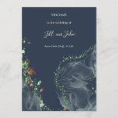 Carte de Programme de Mariage Bleu Nuit Or Encre A (Devant)