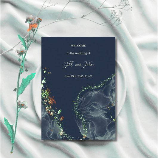 Carte de Programme de Mariage Bleu Nuit Or Encre A