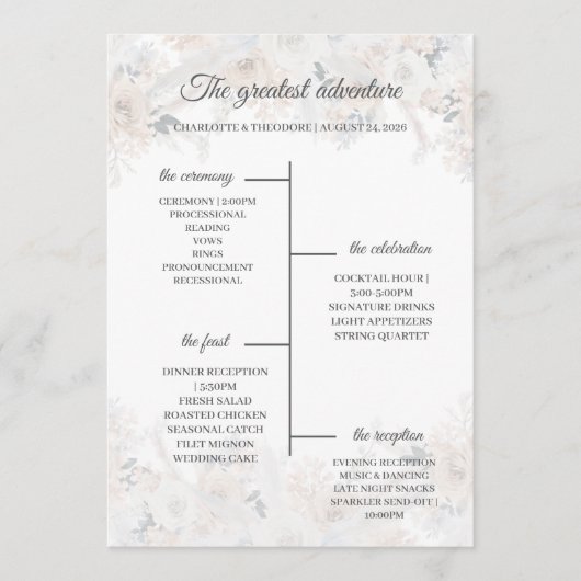 Carte de Programme de Mariage Bleu Poussiéreux Bei (Devant)