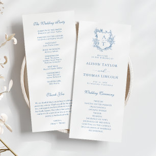 Carte de programme de mariage bleu vibrant à monog
