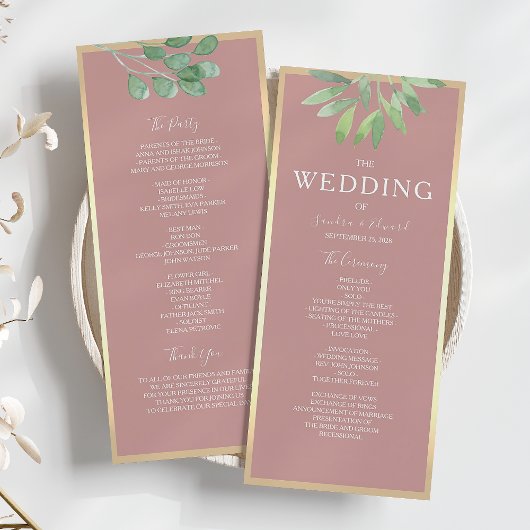 Carte de programme de mariage botanique Rose Pouss