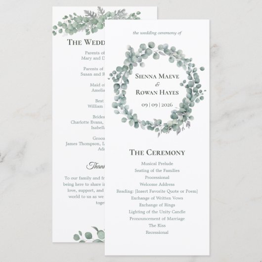 Carte de programme de mariage botanique Sage & Sto (Devant / Derrière)