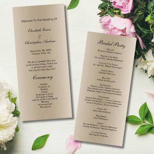 Carte de programme de mariage Champagne Black Scri