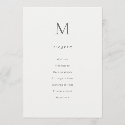 Carte de Programme de Mariage Civil Initial Unique (Devant)