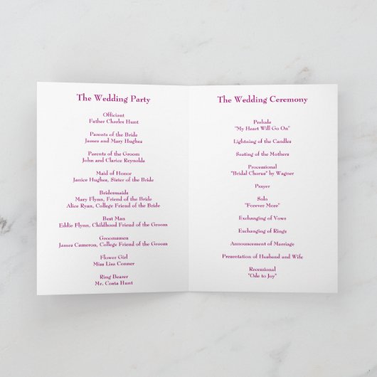 Carte de programme de mariage - Collection d'orchi (Intérieur)