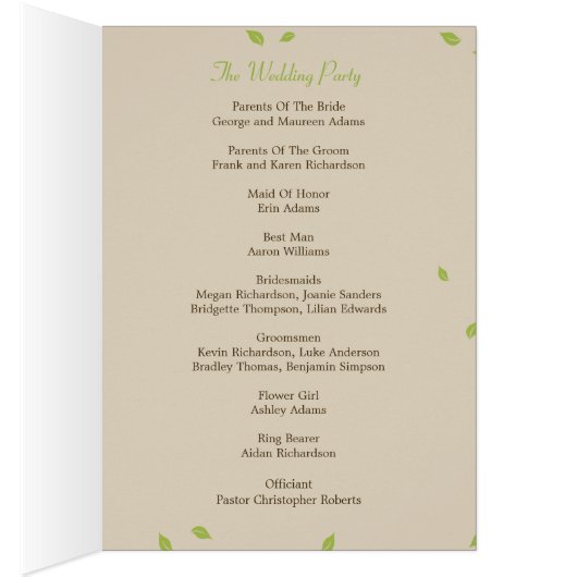 Carte de programme de mariage de l'arbre de chêne (Intérieur (Droit))