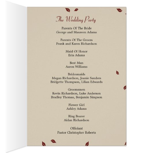 Carte de programme de mariage de l'arbre de chêne (Intérieur (Droit))