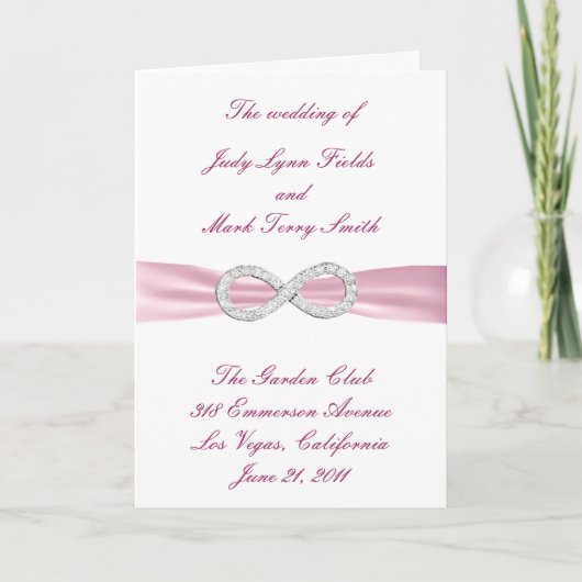 Carte de Programme de Mariage Diamant Rose Infini (Devant)