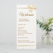Carte de programme de mariage élégante à fleurs do (Debout devant)