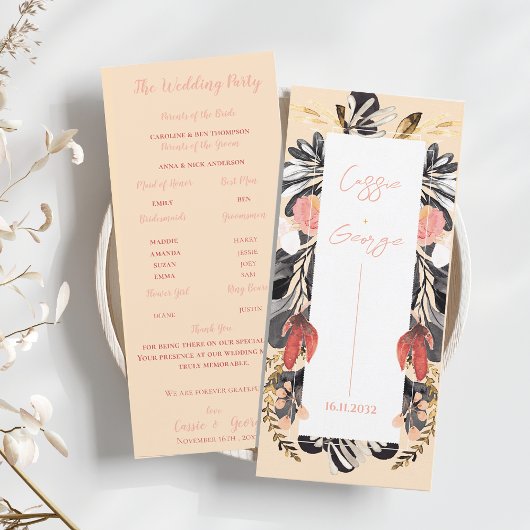 Carte de programme de mariage élégante aux fleurs 
