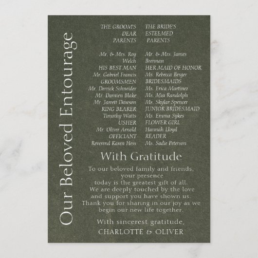 Carte de Programme de Mariage Élégante et Minimali (Dos)