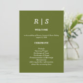 Carte de programme de mariage élégante vert sauge (Debout devant)
