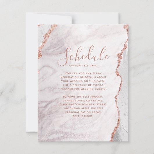 Carte de Programme de Mariage en Agate Or Rose et  (Devant)