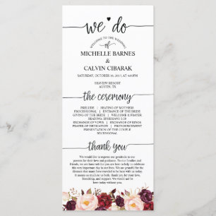 Carte de programme de mariage en calligraphie rust