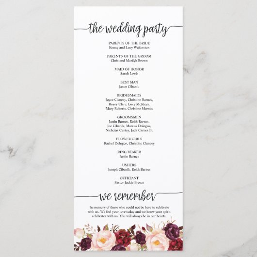 Carte de programme de mariage en calligraphie rust (Dos)