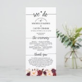 Carte de programme de mariage en calligraphie rust (Debout devant)
